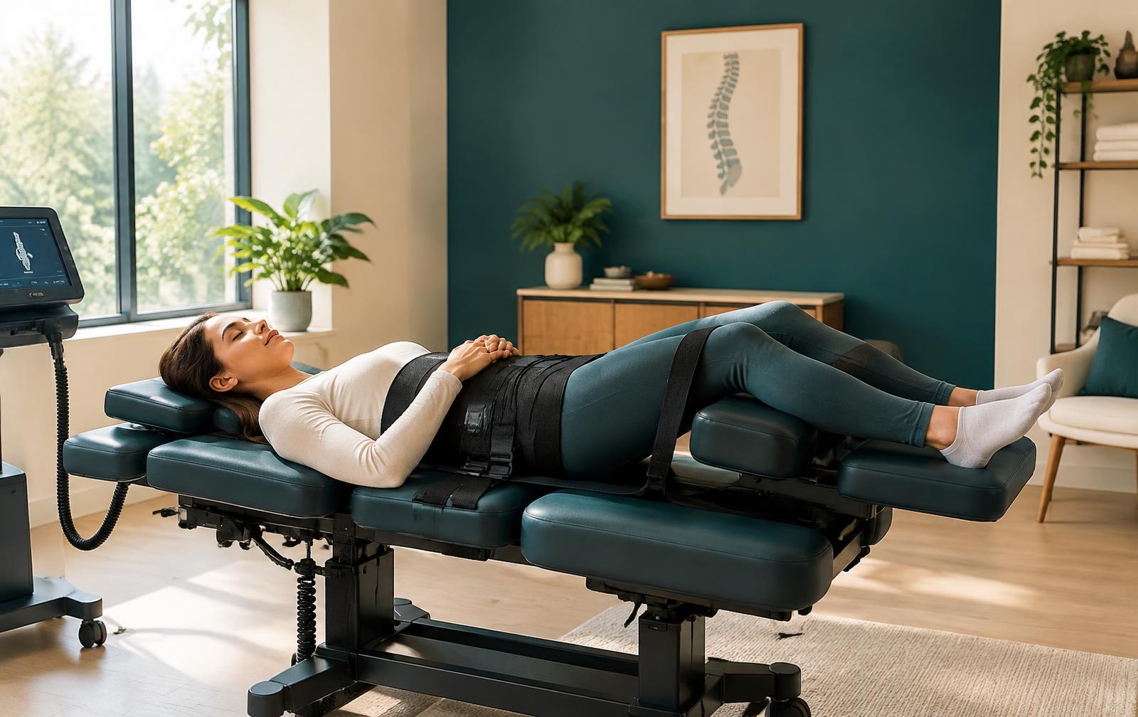 Patient relaxing during a spinal decompression therapy session